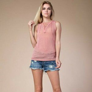 Vocal Dusty Rose Pauchi Sleeveless Tie Neck Top